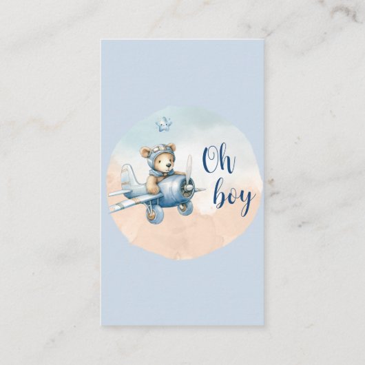 ベビーシャワー用テディベアアビエータオムツラッフル エンクロージャーカード (裏面)