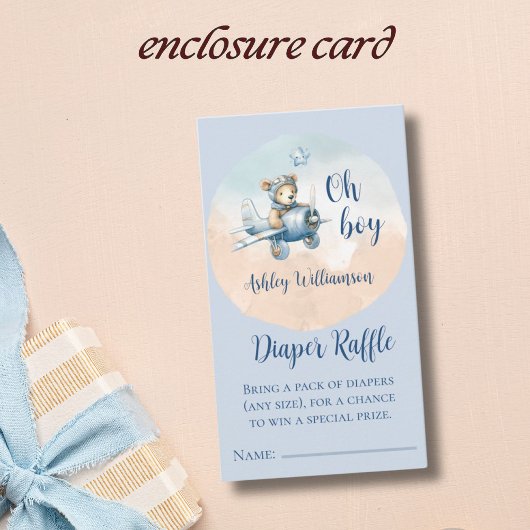 ベビーシャワー用テディベアアビエータオムツラッフル エンクロージャーカード