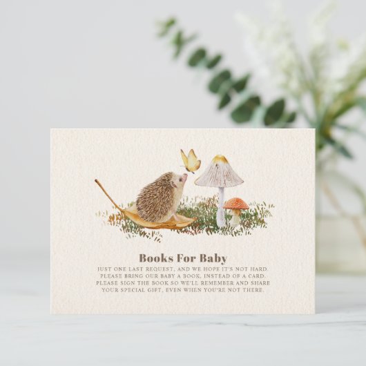 ベビーシャワー用バタフライハリネズミのキノコ本 招待状 (スタンド正面)