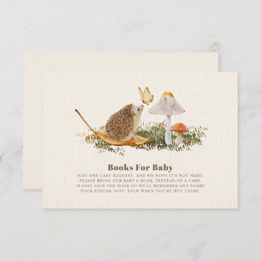 ベビーシャワー用バタフライハリネズミのキノコ本 招待状 (正面/裏面)