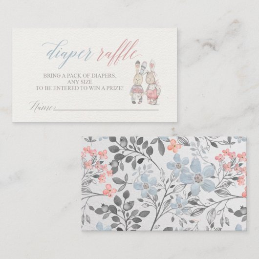 ベビーシャワー用バニーおむつラッフルチケット エンクロージャーカード (正面/裏面)