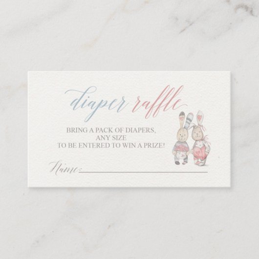 ベビーシャワー用バニーおむつラッフルチケット エンクロージャーカード (正面)