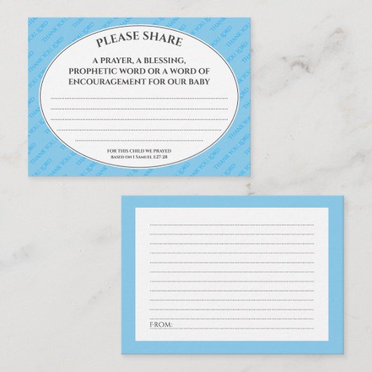 ベビーシャワー用パステルブルー予熱祈りの言葉 エンクロージャーカード (正面/裏面)