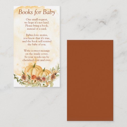 ベビーシャワー用ブックス秋カボチャ エンクロージャーカード (正面/裏面)