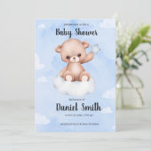 ベビーシャワー用ブルーウォーターカラーテディベア 招待状 (スタンド正面)