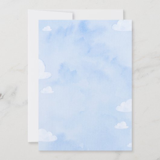 ベビーシャワー用ブルーウォーターカラーテディベア 招待状 (裏面)