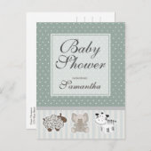 ベビーシャワー用ベビー動物招待状 インビテーションポストカード (正面/裏面)