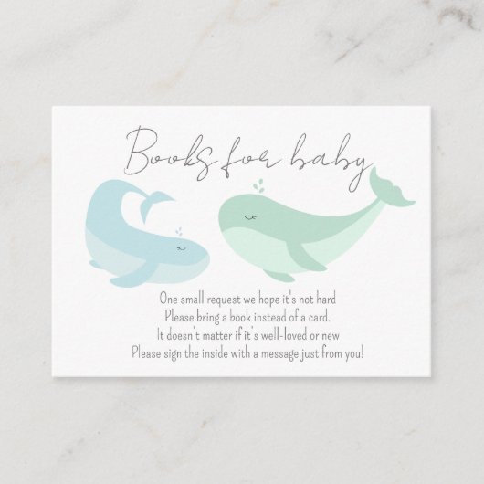 ベビーシャワー用ホエールパステルブルーグリーンブック エンクロージャーカード (正面)