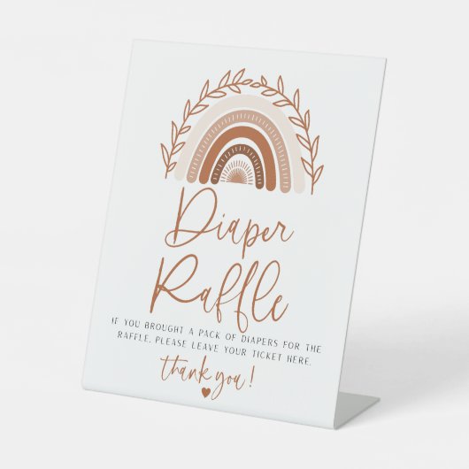 ベビーシャワー用ボホレインボーおむつラッフルサイン 台座サイン (正面)