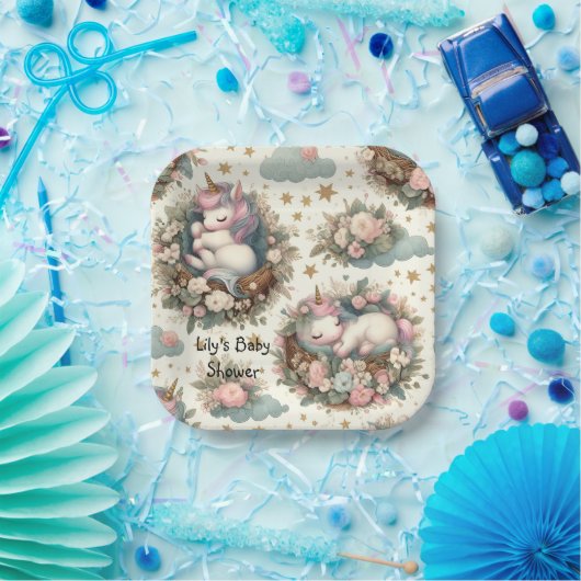 ベビーシャワー用睡眠ベビーユニコーン紙プレート ペーパープレート (パーティー)