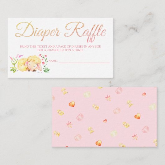 ベビーシャワー用羊おむつラッフルカードチケット エンクロージャーカード (正面/裏面)