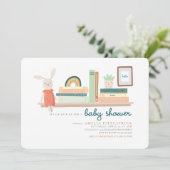 ベビーシャワー用青とオレンジの本 招待状 (スタンド正面)