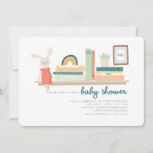 ベビーシャワー用青とオレンジの本 招待状 (正面)