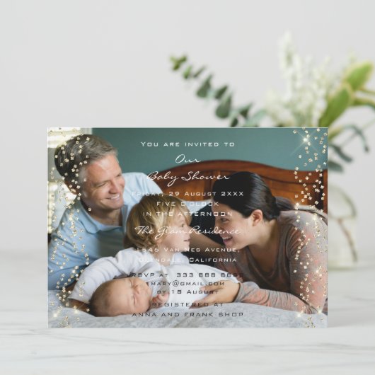 ベビーシャワー男の子の女の子フォトボーイの女の子紙吹雪 招待状 (スタンド正面)