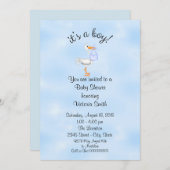 ベビーシャワー男の子の男の赤ちゃんコウノトリ 招待状 (正面/裏面)