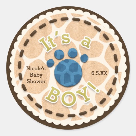 ベビーシャワー男の子サファリジャングルテーマのお気に入り ラウンドシール (正面)