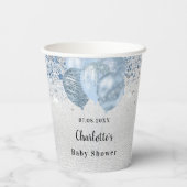 ベビーシャワー男の子シルバーブルーグリッターバルーン名 紙コップ (裏面)