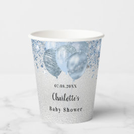 ベビーシャワー男の子シルバーブルーグリッターバルーン名 紙コップ