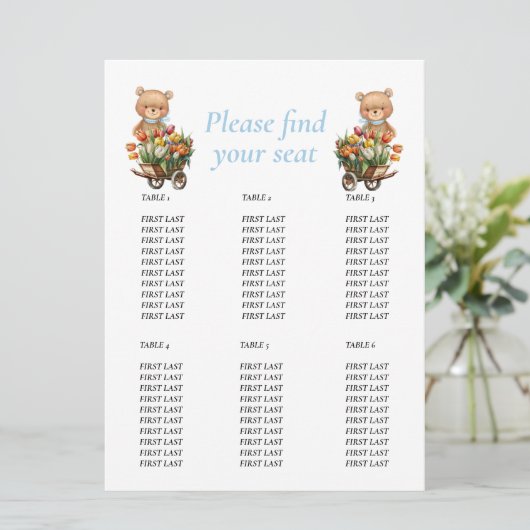 ベビーシャワー男の子テディフローラ素朴表グラフ 招待状 (スタンド正面)