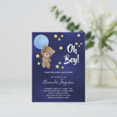 ベビーシャワー男の子テディベアのネイビーブルー星 インビテーションポストカード (スタンド正面)