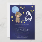 ベビーシャワー男の子テディベアのネイビーブルー星 招待状 (正面)