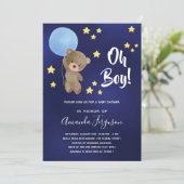 ベビーシャワー男の子テディベアのネイビーブルー星 招待状 (スタンド正面)