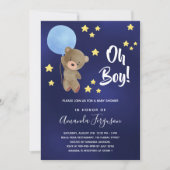 ベビーシャワー男の子テディベアのネイビーブルー星 招待状 (正面)