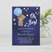 ベビーシャワー男の子テディベアのネイビーブルー星 招待状 (スタンド正面)