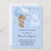 ベビーシャワー男の子テディベアの青い星 招待状 (正面)