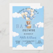 ベビーシャワー男の子テディベア熱気球 招待状 (正面/裏面)