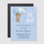 ベビーシャワー男の子テディベア青い星ラグジュアリー マグネット招待状 (正面/裏面)