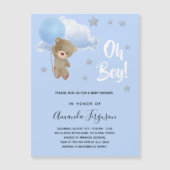 ベビーシャワー男の子テディベア青い星ラグジュアリー マグネット招待状 (正面)