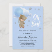 ベビーシャワー男の子テディベア青い星ラグジュアリー 招待状 (正面)