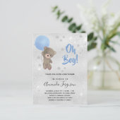 ベビーシャワー男の子テディベア青い銀星 インビテーションポストカード (スタンド正面)