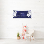 ベビーシャワー男の子ネイビーブルー白バルーン名 横断幕 (インサイチュ)