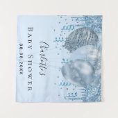 ベビーシャワー男の子ブルーグリッターバルーン銀 タペストリー (正面(横))