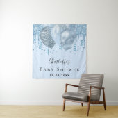 ベビーシャワー男の子ブルーグリッターバルーン銀 タペストリー (インサイチュ)