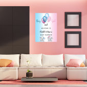 ベビーシャワー男の子ブルーピンクの象へようこそ ポスター