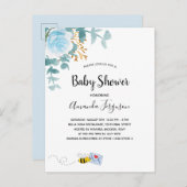 ベビーシャワー男の子ブルーフローラ緑のママbee ポストカード (正面/裏面)