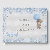 ベビーシャワー男の子ブルーteddyクマグリッターダスト ゲストブック (正面)