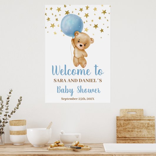 ベビーシャワー男の子ベアーウェルカムサイン ポスター (キッチン)