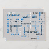 ベビーシャワー男の赤ちゃんクロスワード招待状カード 招待状 (正面/裏面)