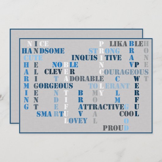 ベビーシャワー男の赤ちゃんクロスワード招待状カード 招待状 (正面/裏面)