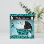 ベビーシャワー男の赤ちゃんティール（緑がかった色）カップケーキスプリンクル 招待状 (スタンド正面)