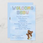 ベビーシャワー男の赤ちゃんテディベア 招待状 (正面/裏面)