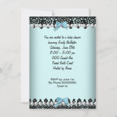 ベビーシャワー男の赤ちゃんブルーティール(緑がかった色)ブラックレース2 招待状 (裏面)