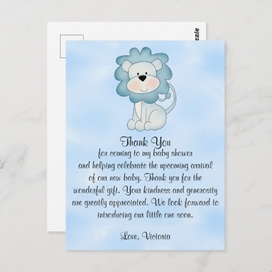 ベビーシャワー男の赤ちゃんブルーライオン ポストカード (正面/裏面)