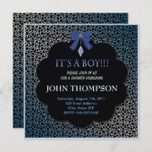ベビーシャワー男の赤ちゃんブルーリボン装飾カード 招待状 (正面/裏面)