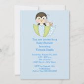 ベビーシャワー男の赤ちゃんペンギン 招待状 (正面)