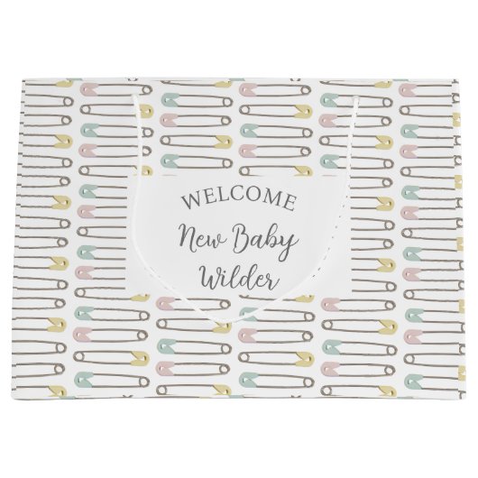 ベビーシャワー男女兼用ウェルカムネーム抱き枕 ラージペーパーバッグ (正面)